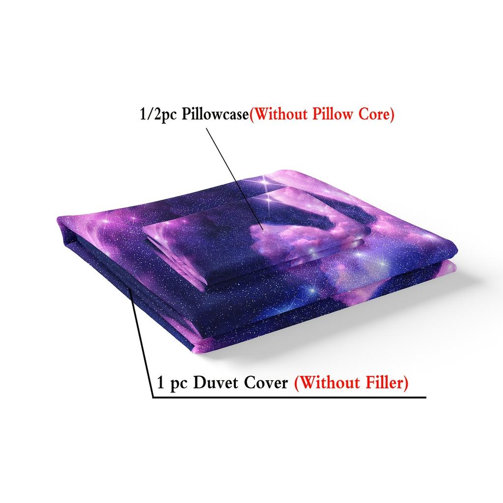 Soft Purple Night Sky Unicorn Duvet Cover Set - Polyester, Starry For Galaxy Design With Sparkling Stars & Clouds, All-Season