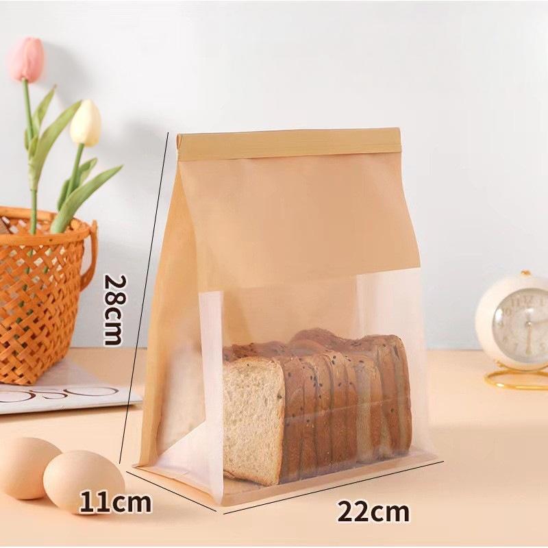 20pcs StoBag Kraft Bakery Bags with Clear Window Reclosable Zipper Bags for Bread Cookies Pastry Candy Cafe Takeout