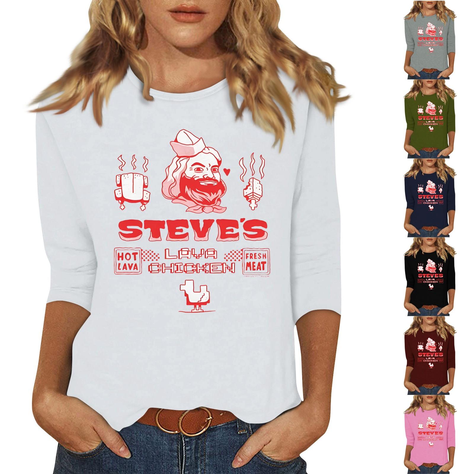 

Women s Fashion Casual Round Neck Printed 3/4 T-shirt Top XXL чорний