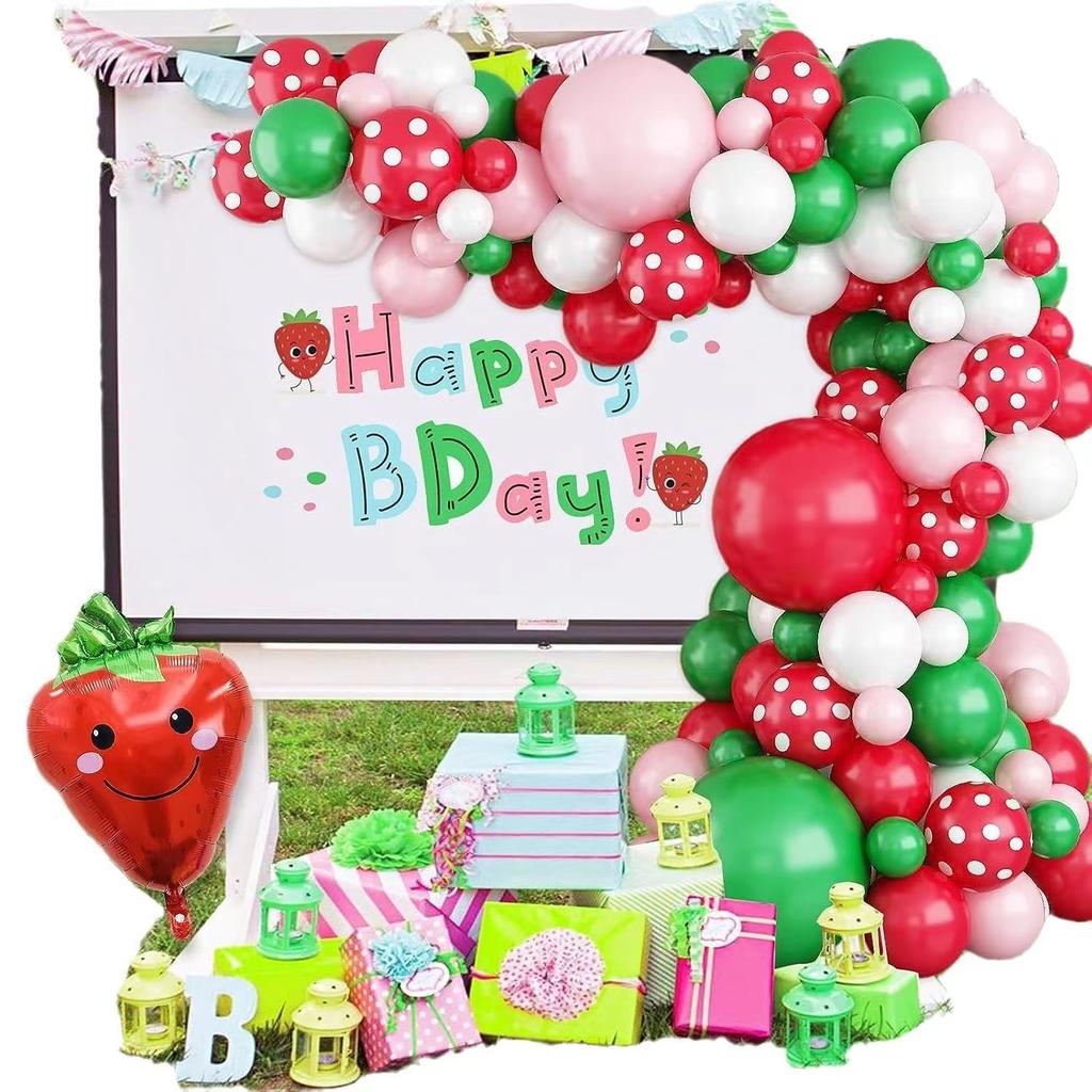 Summer Strawberry Party Balloon Wreath Set Girl Birthday Red Latex Balloon Birthday Background Decoration