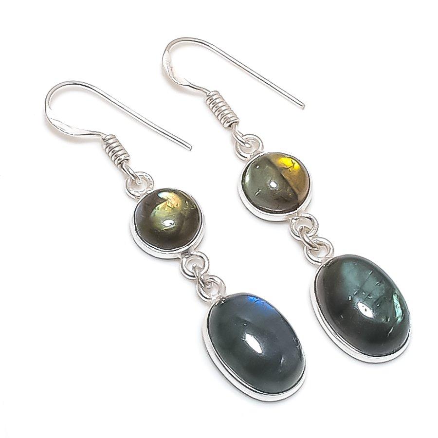 Labradorite Gemstone 925 Sterling Silver Jewelry Earring 1.89"