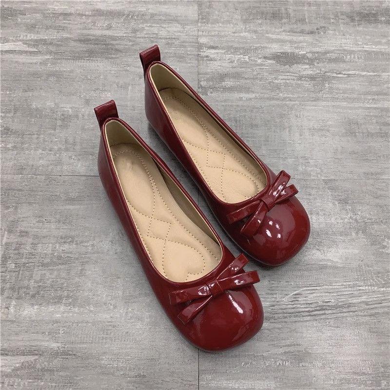 

2025 Весна/Лето Корейские Мокасины с Бантом, Плоская Подошва, Квадратный Носок, Женские Мэри Джейн с Низким Вырезом 37 вино красного
