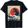 ZAANU Funny Cat Kaiju Japanese Sunset Vintage Catzilla Great Wave T-Shirt