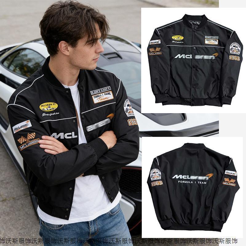 Men Women Vintage Racing Style Windproof Cycling Jacket Lightweight Embroidered Motorcycle Riding Outerwear