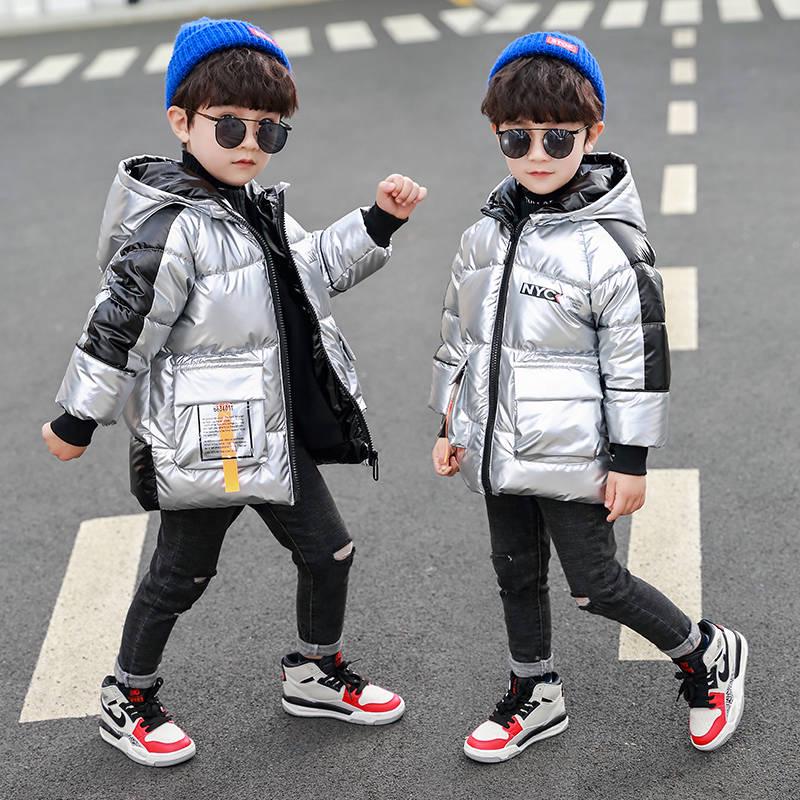 Russian Winter Warm Girls Down Jackets Boys Waterproof Hooded Outerwear Coats Children Glossy Jacket