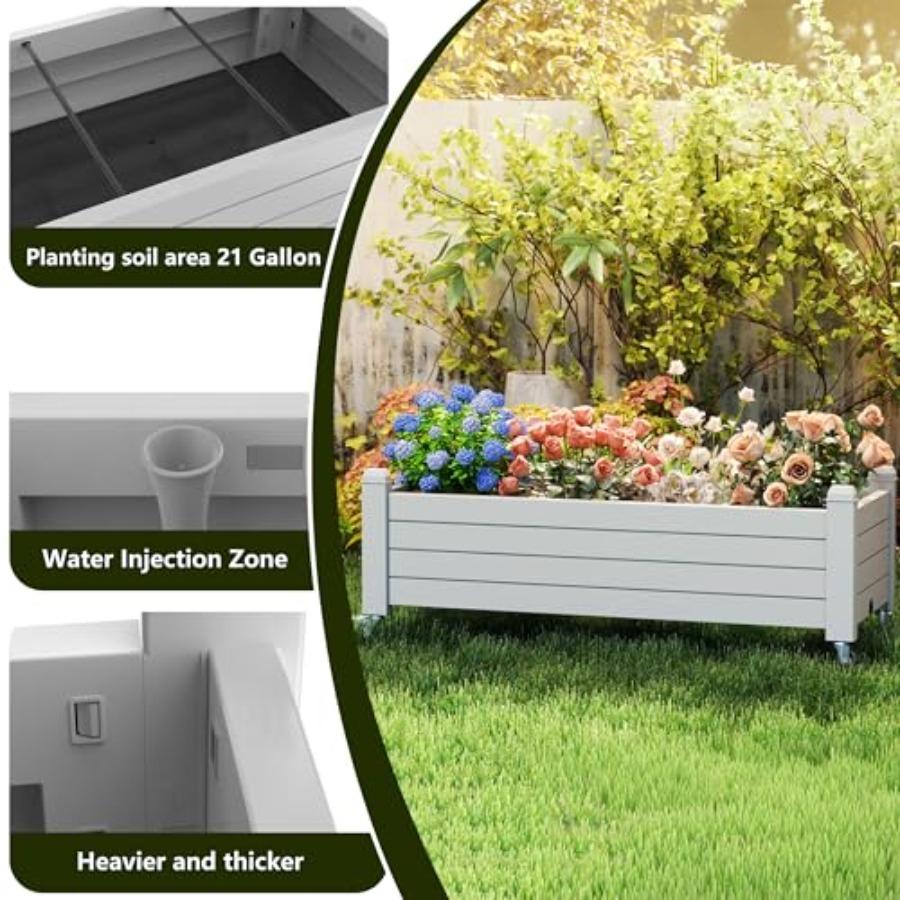 Horticulture Garden Planter Box Divisible Resin Planter Box for Backyard Patio Balcony with 4 Legs and 4 Swivel Lockable Wheels