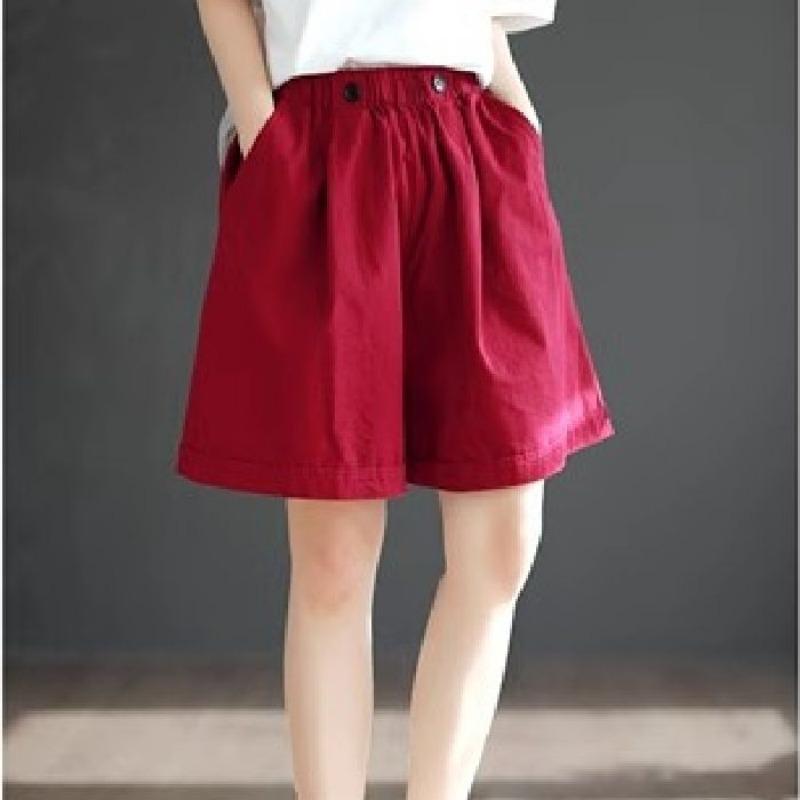 Womens Pure Cotton Solid High Waist Wide Leg Loose Plus Size Five Point Shorts