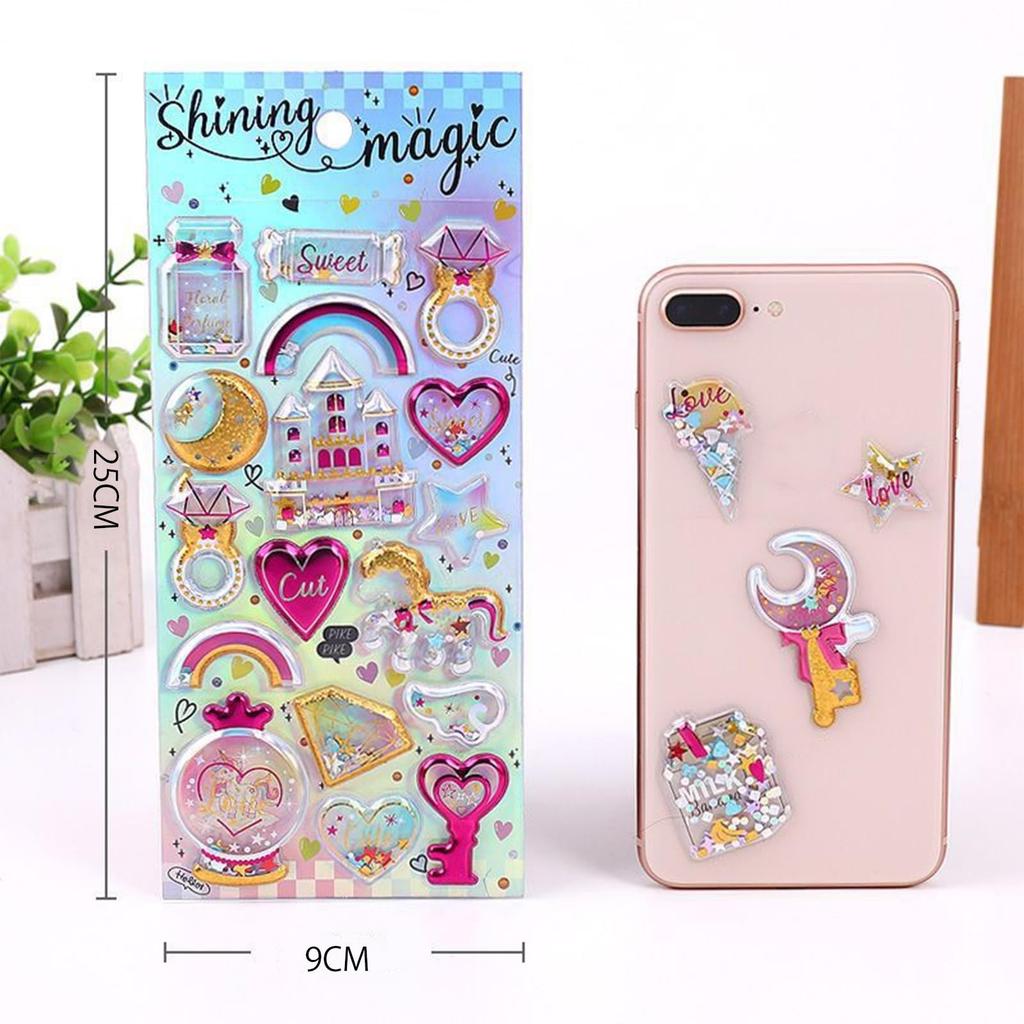 Kazeori Sparkling Reversible 6 Cute Full Width Flash Powder Suitable for Notebooks Stickers, Stickers, Stickers, (Wish-Fulfilling Bottle)