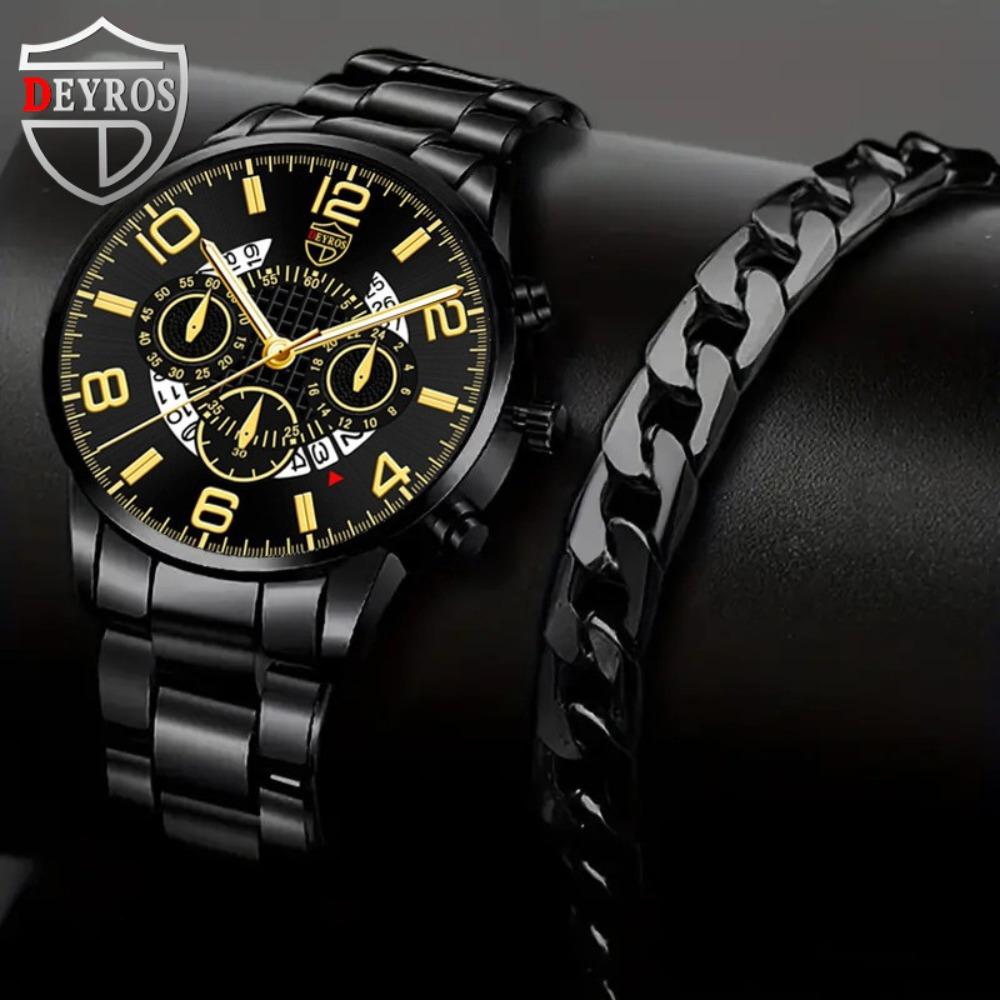 Watch Bracelet Two-Piece Set Men S Watch Steel Belt Men S Quartz Watch Fashion Watch Men S Matching