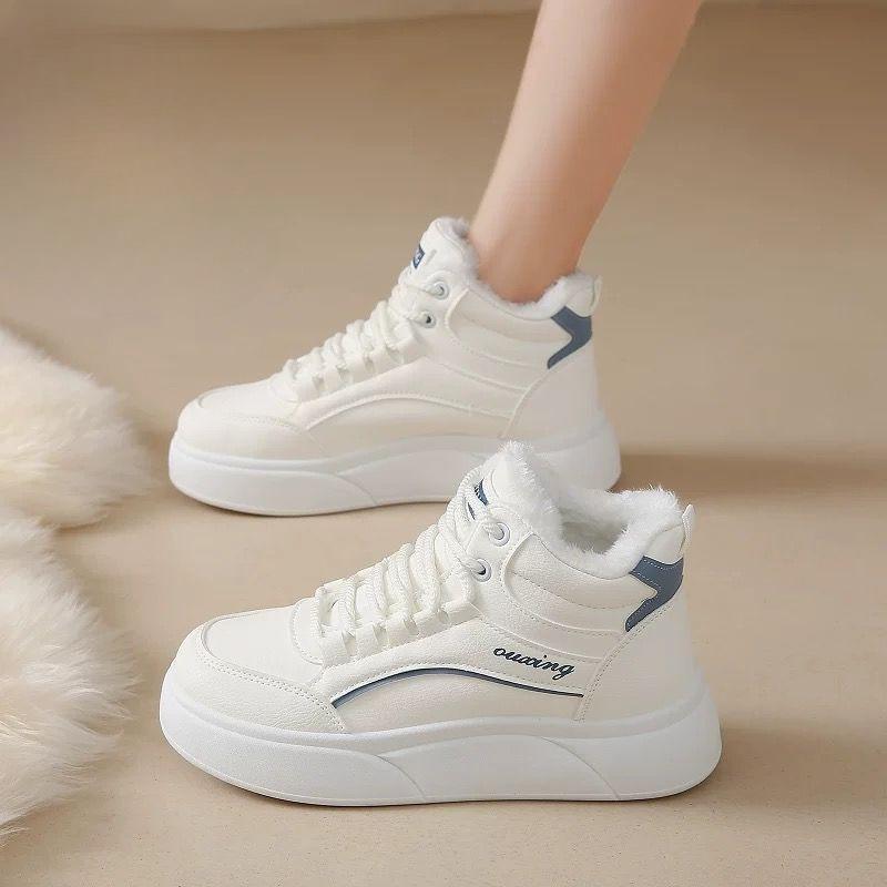 

Новые флисовые и утепленные спортивные хлопковые туфли для женщин, универсальные и повседневные студенческие кеды 38 белый