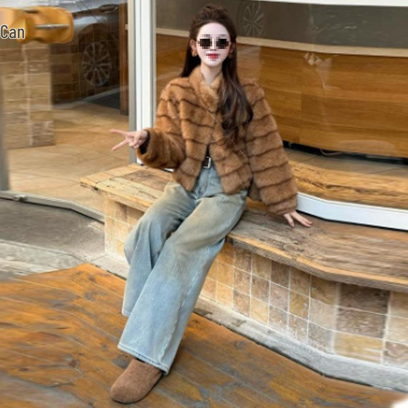 Chic Women's Faux Mink Velvet Fur Slimming Short Winter Coat