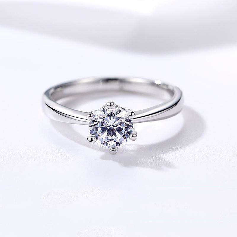 French Style Classic Six - Prong Moissanite Engagement Ring 1 Carat S925 Sterling Silver Adjustable for Women adjustable open band белый