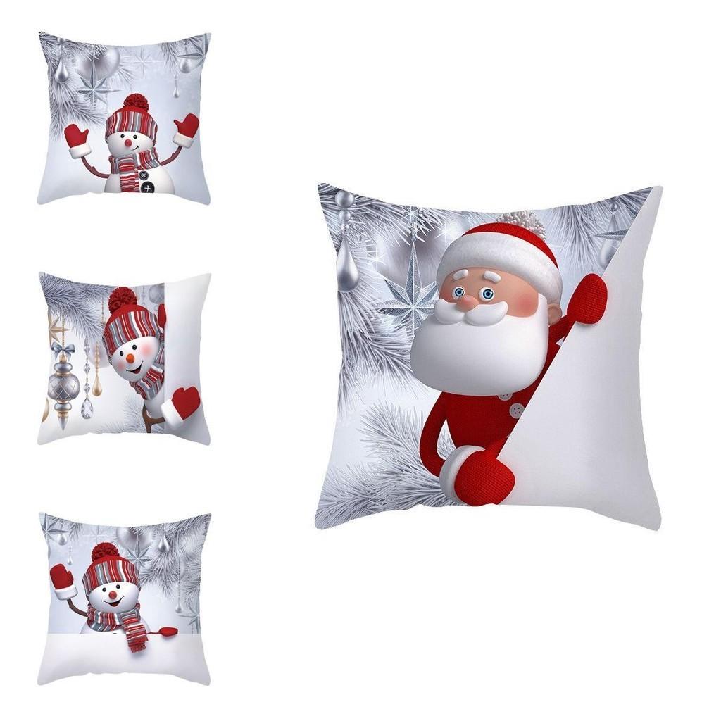 Delightful 18" Christmas Cushion Cover With Santa Claus And Snowman For Festive Sofa Decor