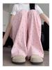 Petite High-Waisted Lazy Pink Polka Dot Summer Silk Pants