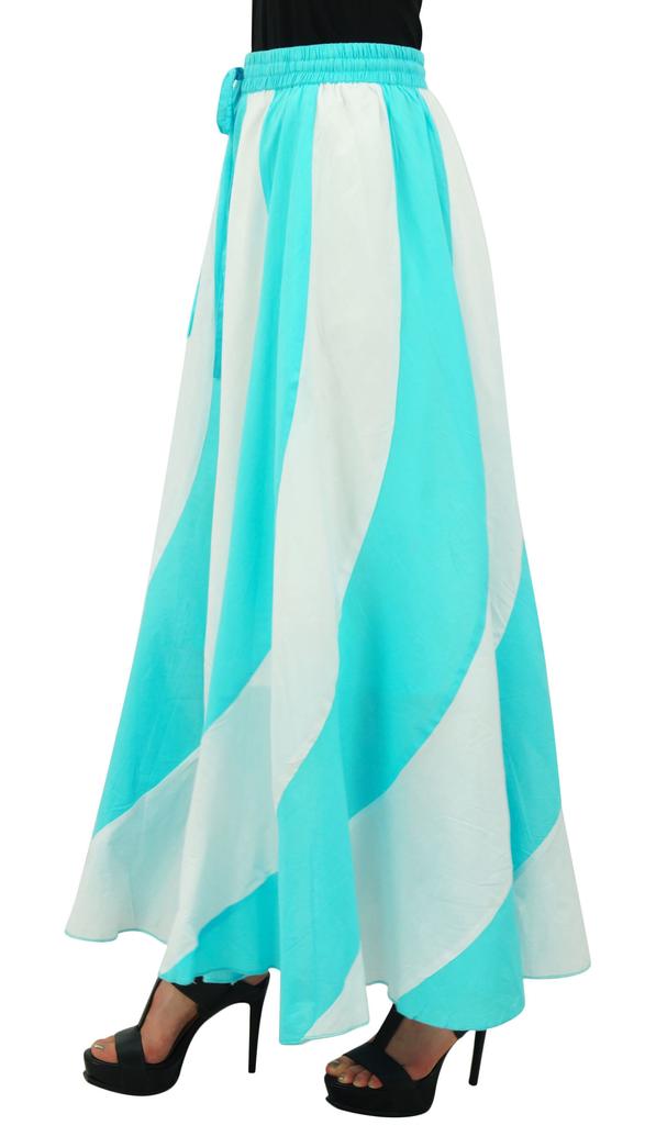 Bimba Long A-Line Maxi Spiral Summer Skirt Cotton With Back Elastic & Side