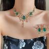 Rhinestone Leaf Drop Pendant Necklace Earring Temperament Vintage Jewelry Sets for Women