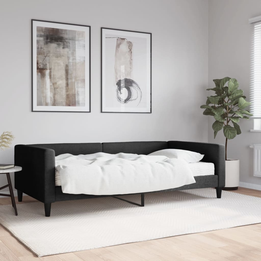 Vidaxl Sofa Z Materacem Do Spania, Czarna, 100X200 Cm, Tkanina