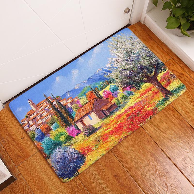Door Mat Anti-slip Mat Living Room Decorative Carpet Retro Oil Painting Door Mat Welcome Mat Pastoral Style Carpet