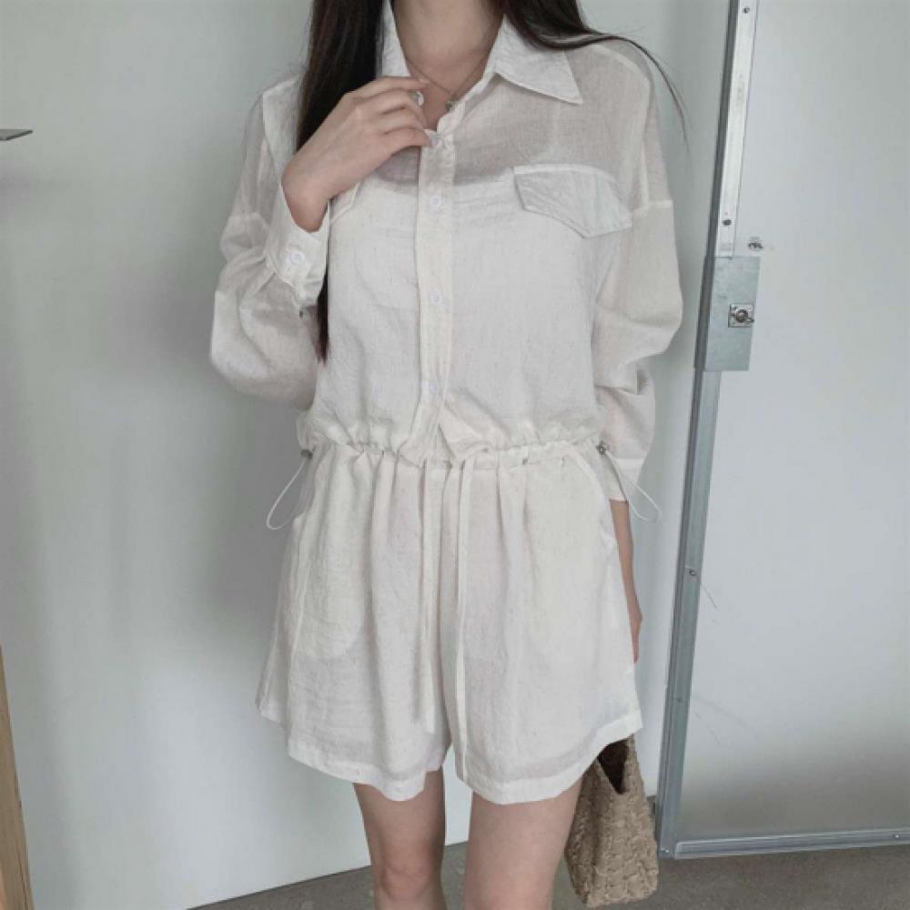 New ArrivalS Open Run Women S Linen String Sheer Long Sleeve Shirt And ShortS   