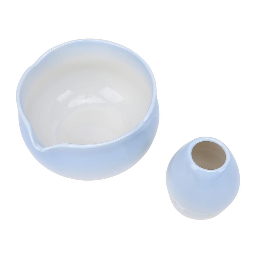 Matcha Bowl and Whisk Holder Ceramic Matcha Mixing Bowl with Spout for Traditional Japanese Tea Ceremony Gradient Blue