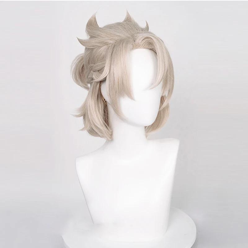 Genshin Impact Albedo Cosplay Wig Cosplay 35cm Short Linen Heat Resistant Synthetic Hair Halloween Anime Cosplay Wigs + Wig Cap