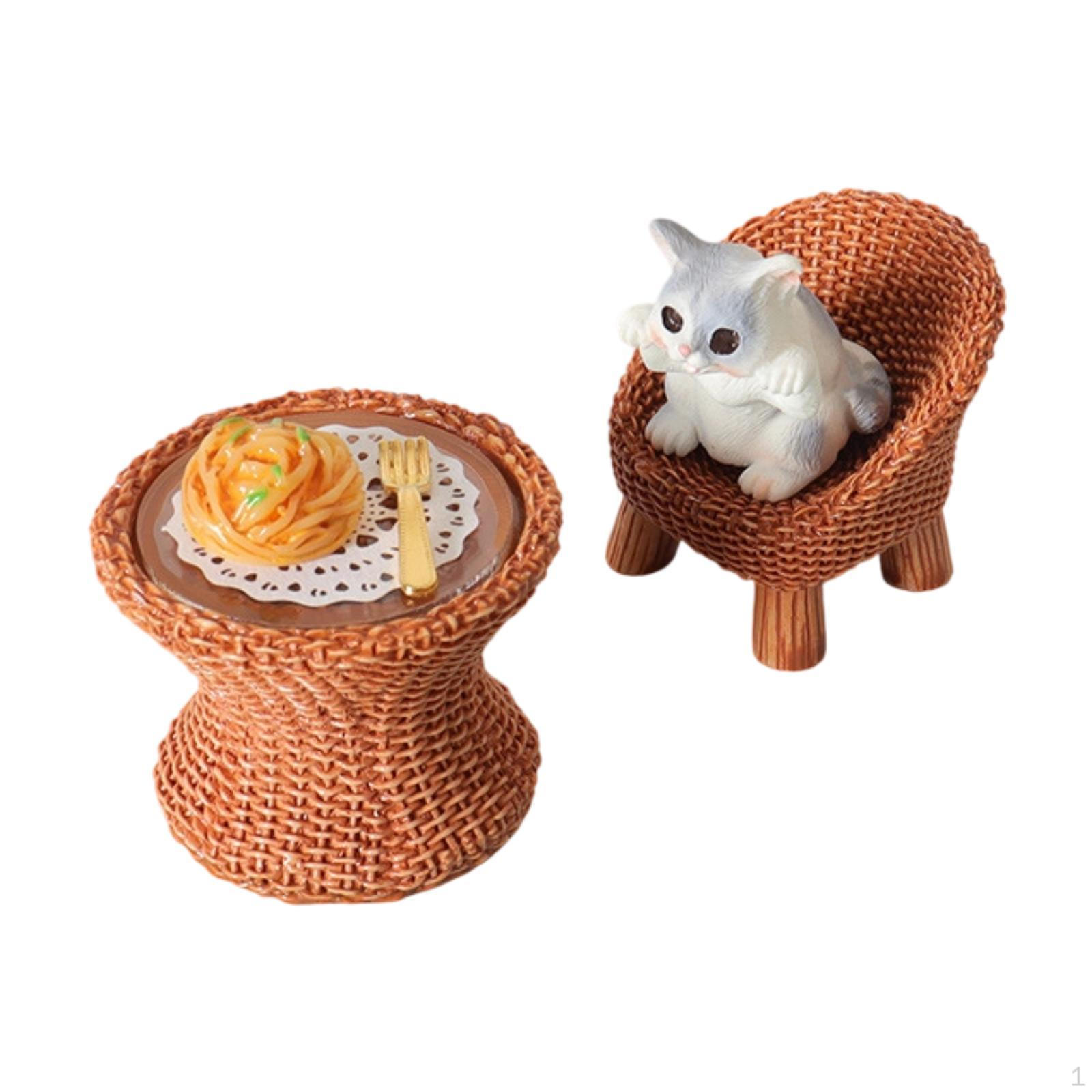 

Фигурка кошки, модель стола и стула, реквизит для ролевых игр с мебелью для аксессуаров Cat with open claws