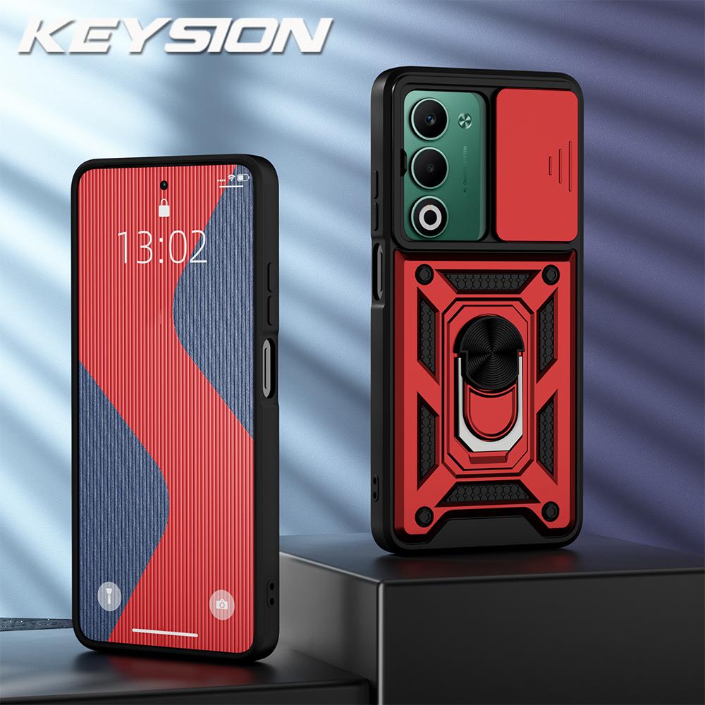 

KEYSION Shockproof Armor Case for OPPO A5 5G A5X 5G Slide Camera Lens Protection Ring Stand Phone Back Cover for OPPO A5 5G A5X for OPPO A5X 5G червоний