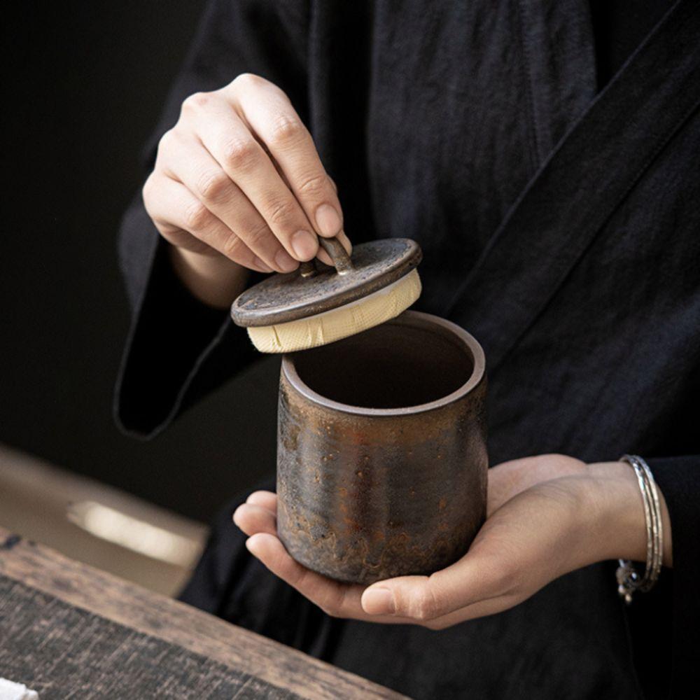 Kiln-change Glaze Vintage Ceramic Tea Jar Moisture-proof Tea Can Practical Food Container Candy
