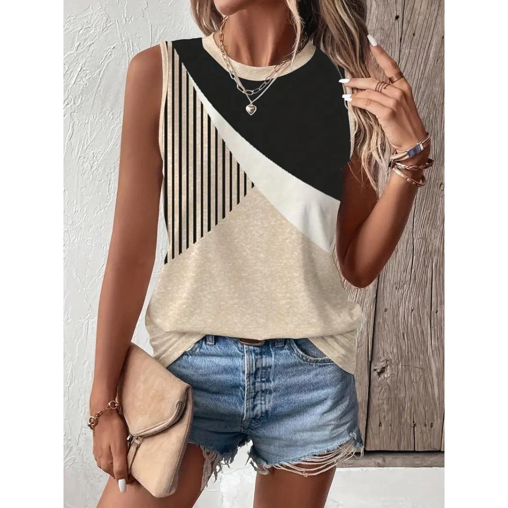 Women's Sleeveless Round Neck Vest with Retro Ethnic Print