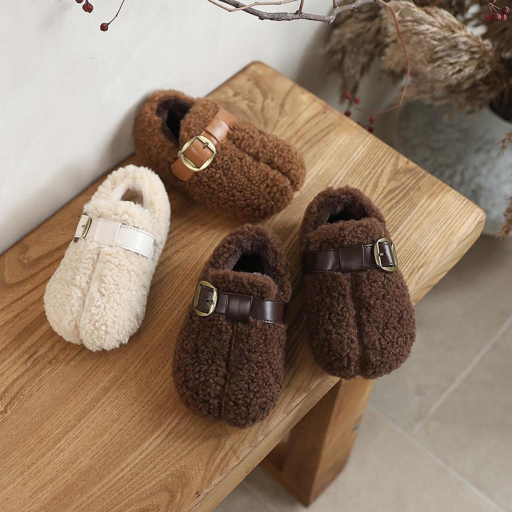 Girls' Furry Moccasins: Plus Velvet Flat Slip-on Mary Jane Cotton Shoes for Autumn/Winter 2025