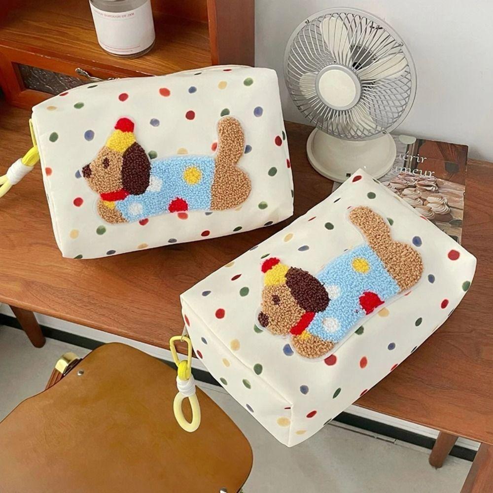 Zipper Travel Toilet Bag Large Capacity Skincare Storage Bag Cartoon Puppy Cosmetic Bag Stationery