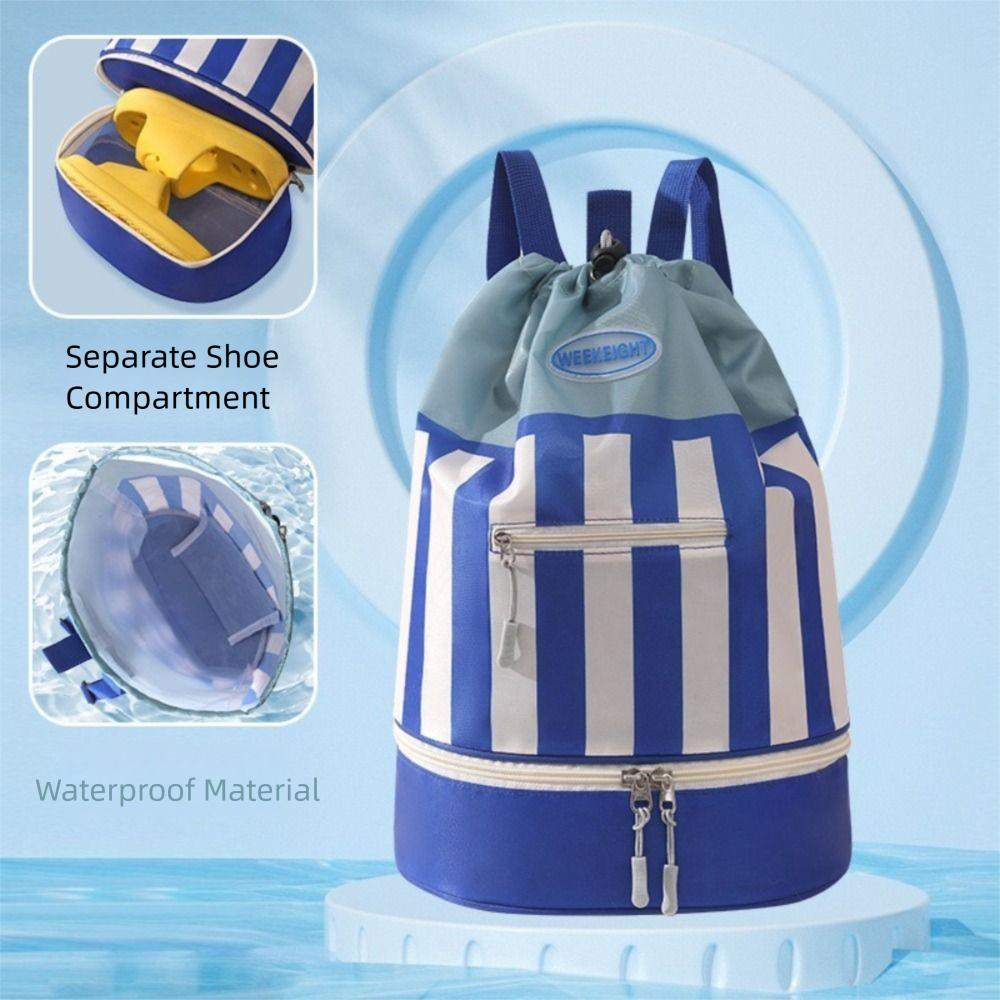 Dry/Wet Separation Children's Swimming Backpack Large Capacity Lightweight Toiletry Storage Bag Waterproof Striped Beach Bag