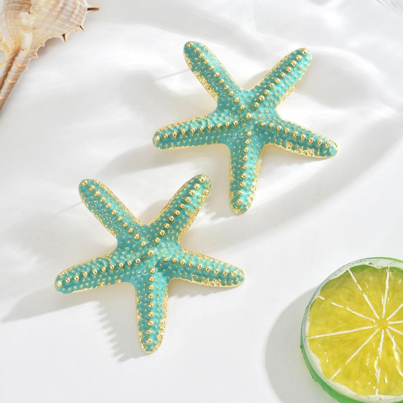 Boho Colorful Metal Oil Drop Big Starfish Pendant Rope Chains Necklace For Women Summer  Jewelry Set Gifts