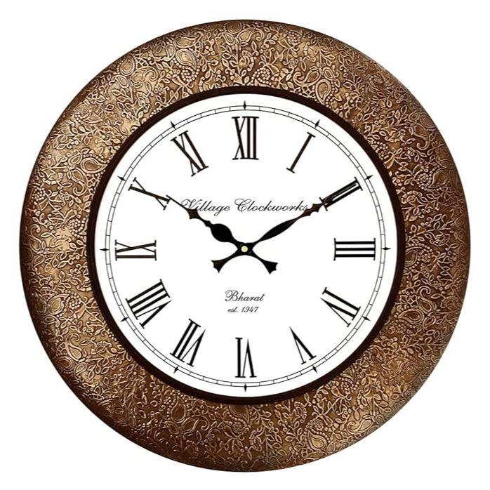 Classic Metal Analog Wall Clock for Elegant Home Decor, Office, School, Gym, Shop and Gifting || Clock Size - 16 x 16 inches (Gold Antique)