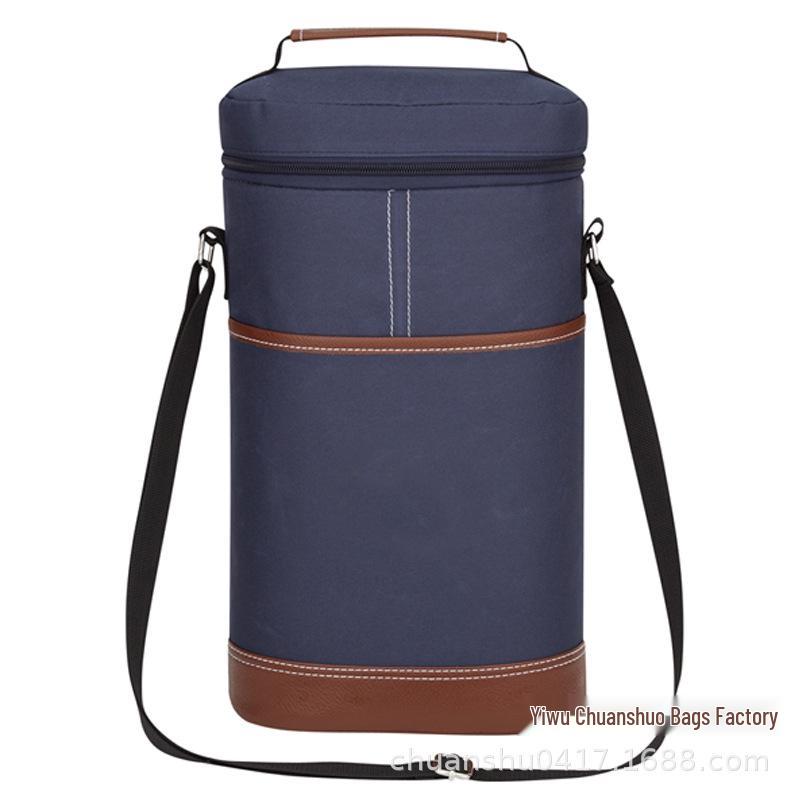 Insulated Wine and Lunch Bag - Portable Round Barrel with Thickened Aluminum Film, Oxford Cloth, and Ice Pack for Office Workers.