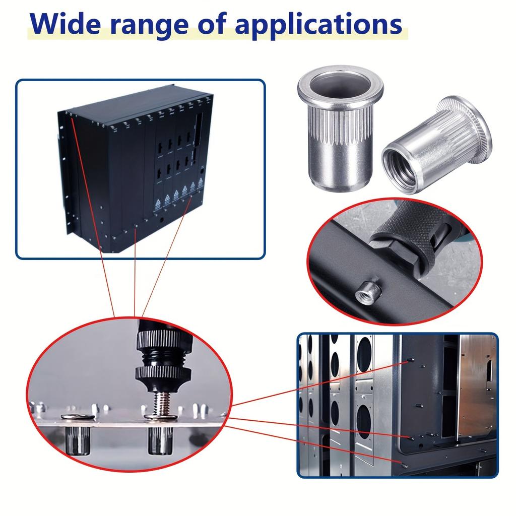 205pcs Aluminum Rivet Nut Set, Knurled Flat Head Threaded Insert Nuts, Right Hand Thread, Unthreaded, for Sheet Metal, Furniture, Automotive