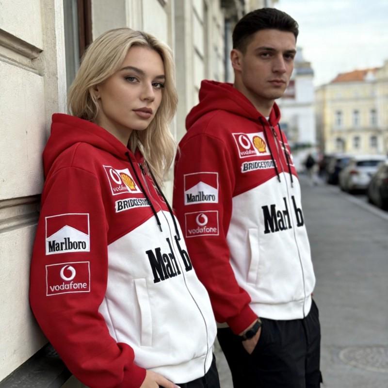 Marlboro Κεντητό Παλτό με Μπαλώματα Unisex Υψηλής Ποιότητας Βαμβακερό Μείγμα Φούτερ Streetwear Ποδηλασία