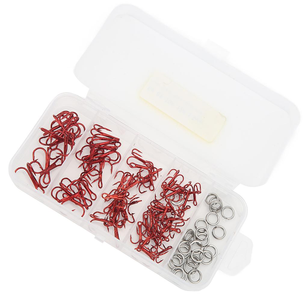 100pcs Treble Fishing Hooks and Double Ring High Carbon Steel Triple Barbed Hook Fishing Accessories with Storage Box