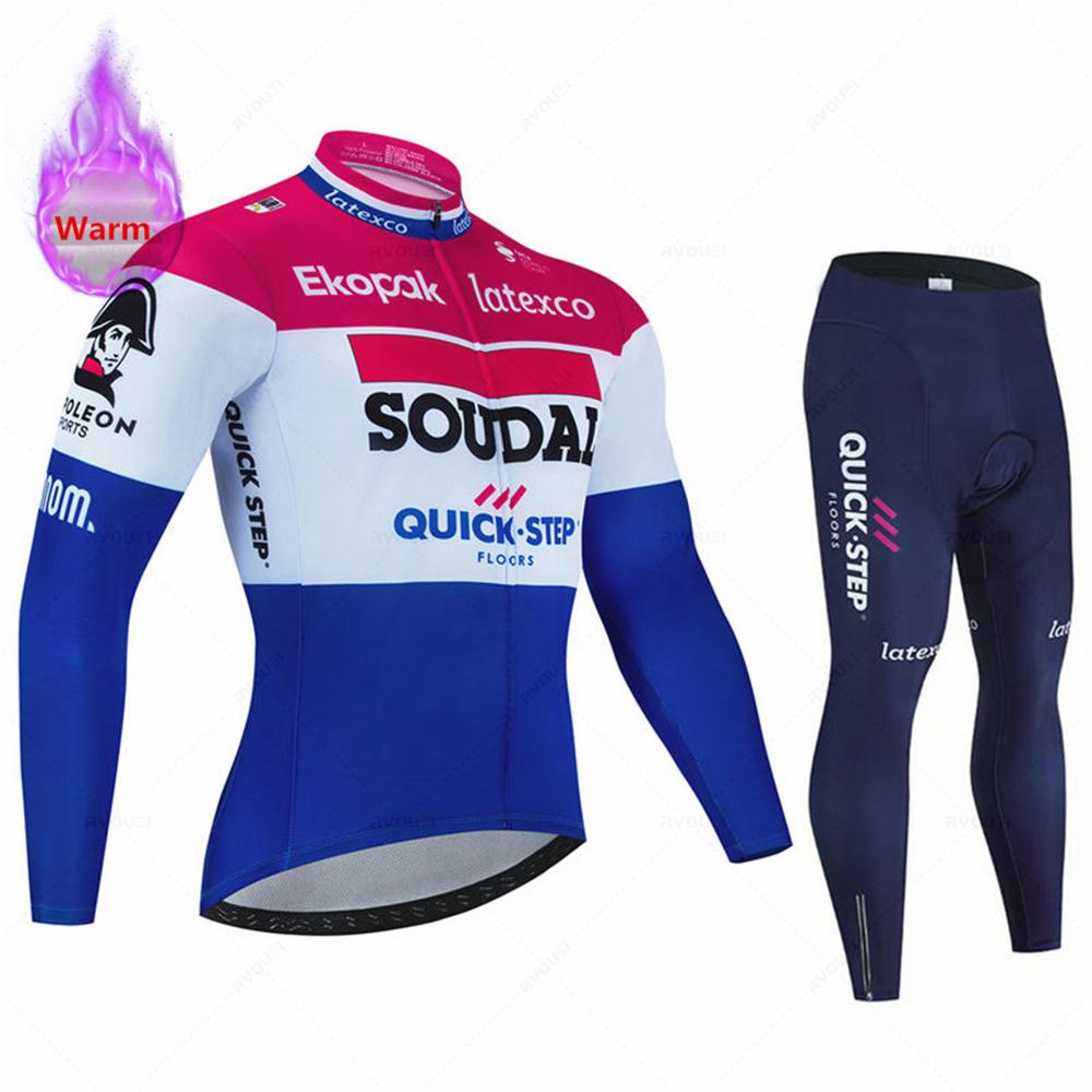 2026 Soudal Quick Step Team Męski Zimowy Zestaw Ubrań Rowerowych Długi Rękaw Termiczny Polarowy Koszulka Rowerowa MTB Ciepła Ropa Ciclismo Hombre