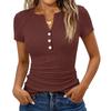 Women's Fashion Casual Color New Short-Sleeved Decorative Button V-Neck T-Shirt Top