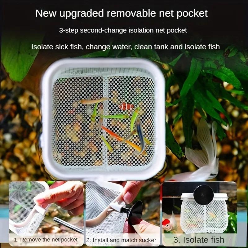 Aquarium Fish Tank Net with Suction Cup Extendable Handle Landing Net Isolation Net for Fish Tank Cleaning Tool Accessories