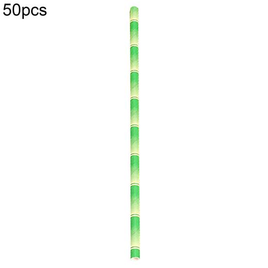 50Pcs Paper Straw Flat Mouth Bright Color Bamboo Pattern No Odor Eco-friendly Drinking Long Tropical Party Beverage Straw for Club