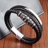 Black Leather Rope Cowhide Men's Double-layer Genuine Leather Woven Bracelet Handmade Multi-layer Leather Bracelet