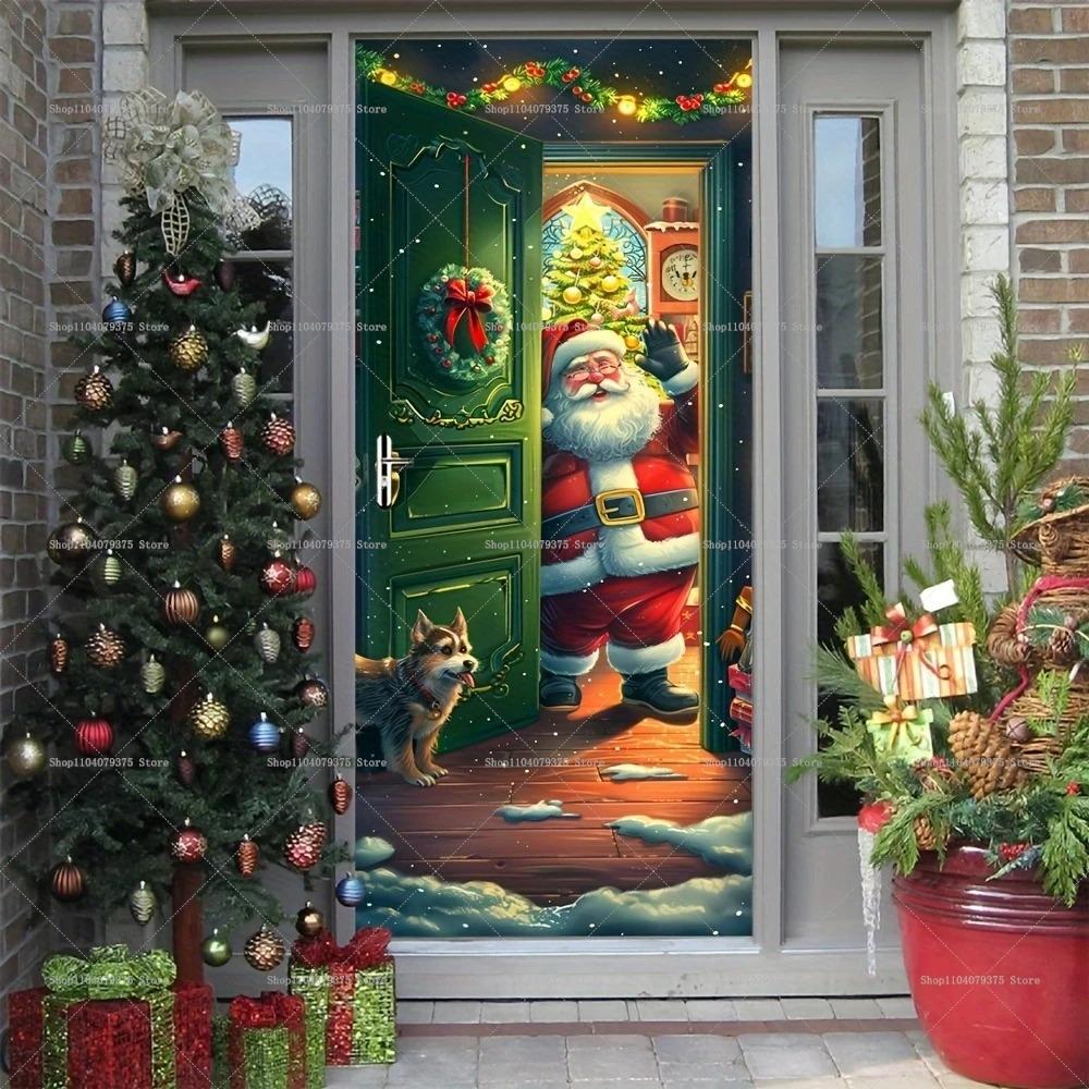 Christmas Old Man Door Banner Hanging Door Cover Banner Snowman Photography Background Indoor And Outdoor Porch Decoration