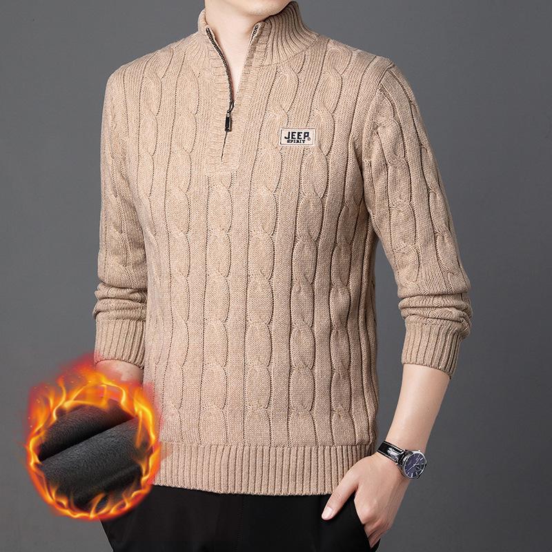 JEEP SPIRIT Men's Winter Half-Zip Fleece-Lined Knitted Sweater 2608