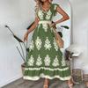 Abito Maxi da Donna Scollo a V Stampa Floreale Vita Legata Manica Corta Casual Estivo Elegante