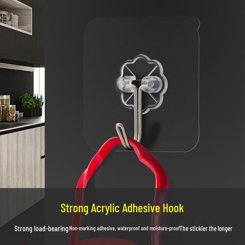 Transparent Traceless Adhesive Hooks: Strong, Punch-Free for Bathroom, Kitchen, Clothes, Hats, Door-Back Use.