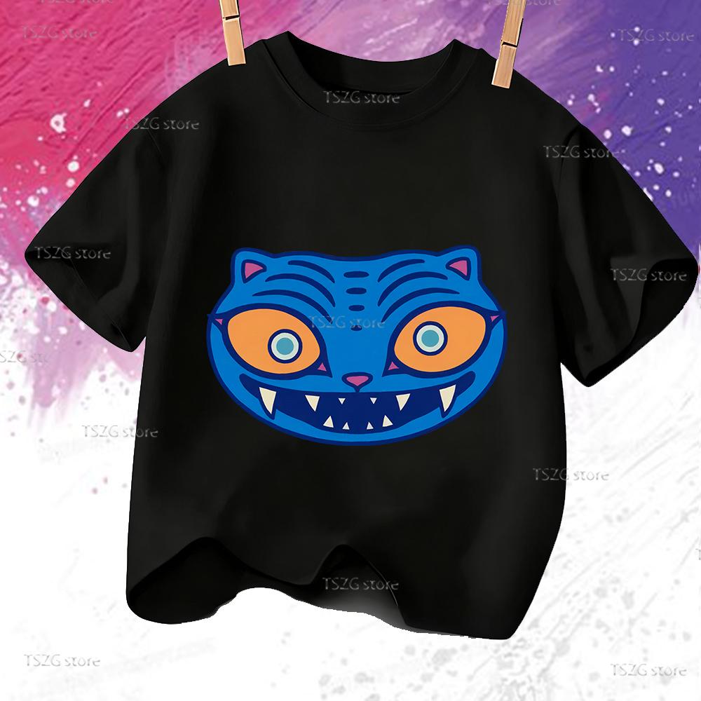 Summer Vintage KPop Demon Hunters Pet Tiger Cartoon Children T-Shirt Anime Short Sleeve Girl Boy Tee Shirt Cute Tops Kid Clothes
