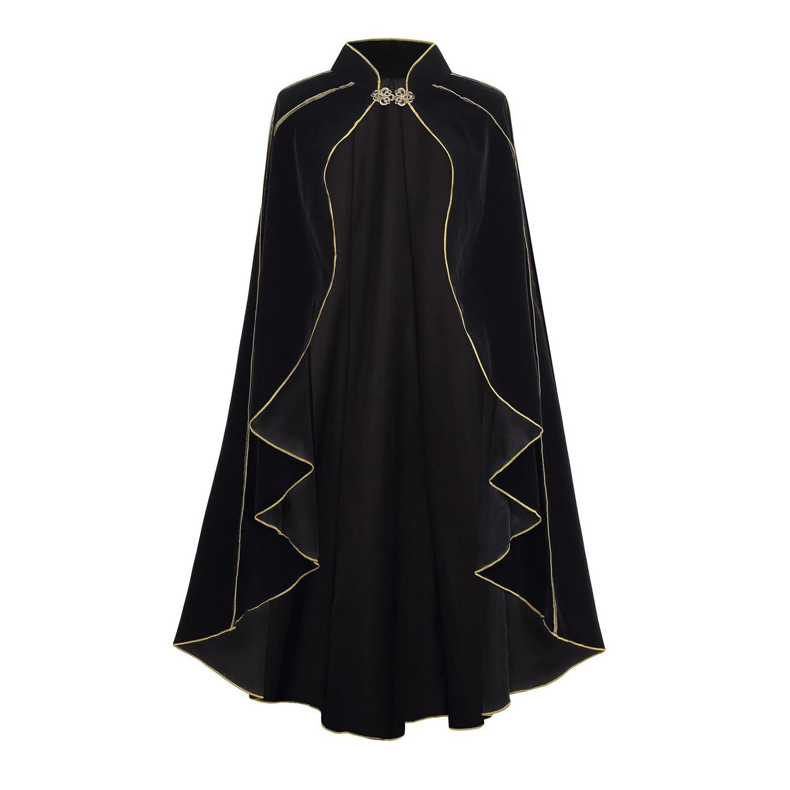 

Замшевый плащ в стиле ретро с золотой окантовкой, сценический костюм One Size чёрный