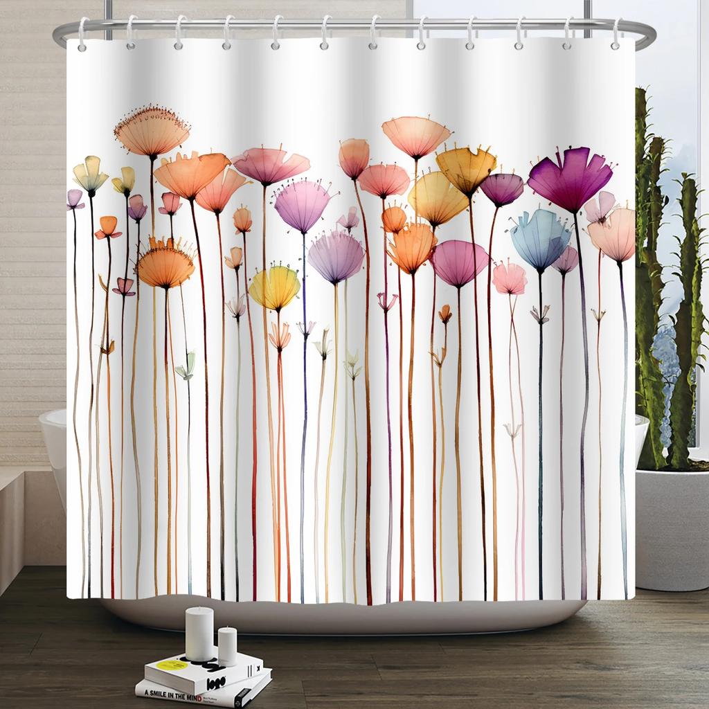 Watercolor Floral Shower Curtain for Bathroom Spring Elegant Flower Printed Bath Curtain Botanical Wildflower Bathroom Decor